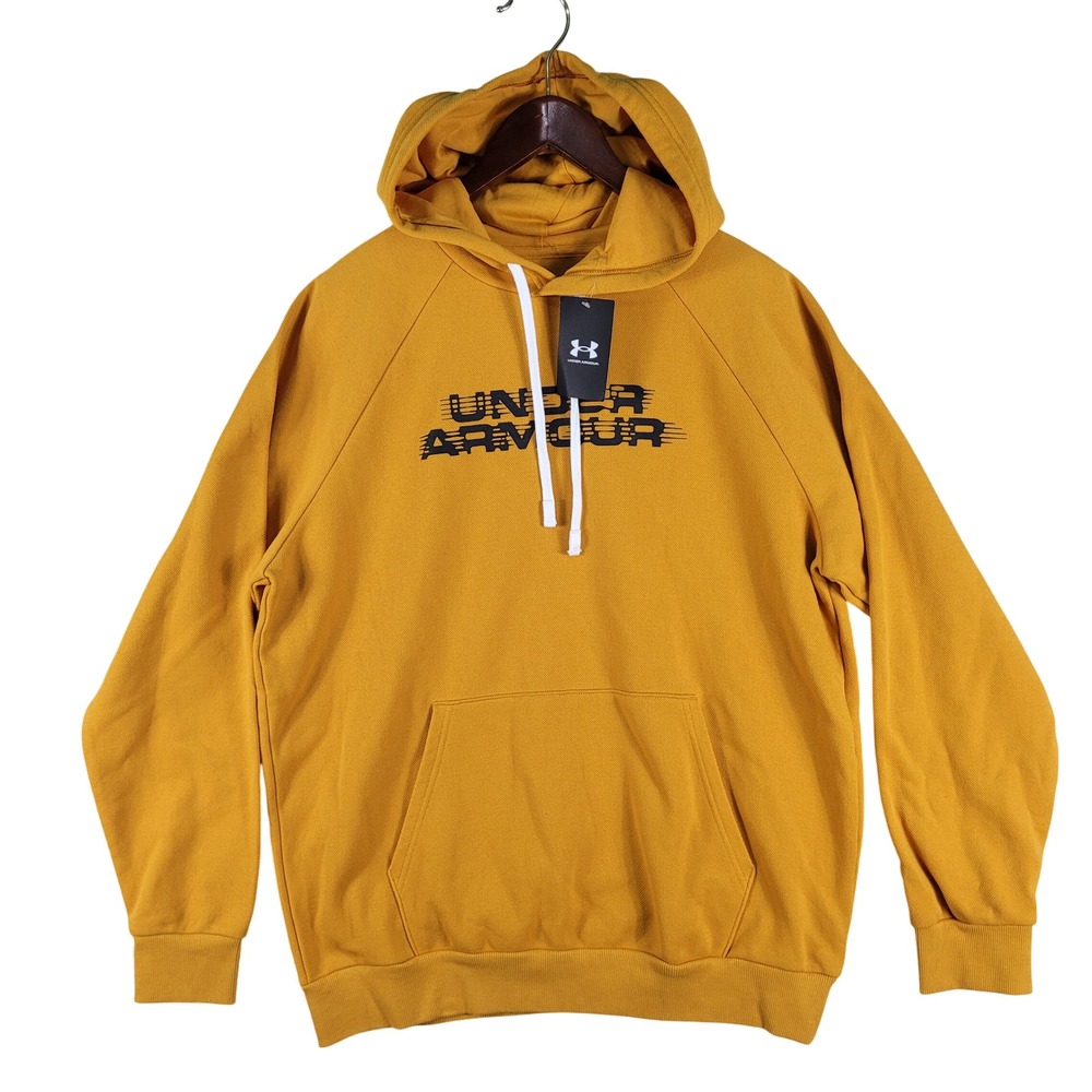 NEW Under‎ Armour Hoodie Sweatshirt Men's Large Gold/Yellow Rival Fleece Texture